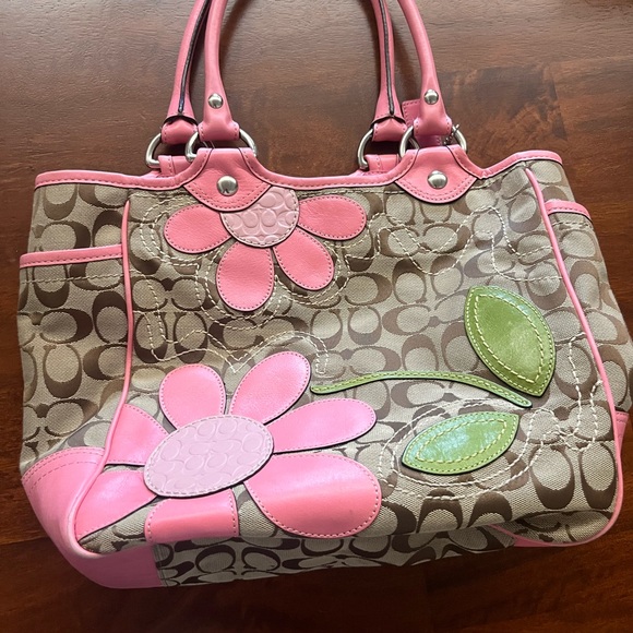 Coach Pink and Tan Signature Tote - Picture 2 of 3